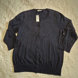 Ann Taylor Loft women's XL Navy 3/4 sleeve light weight cardigan NWT